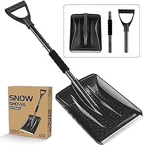 Snow Shovels for Winter, Emergency Snow Shovel Portable Lightweight Utility Detachable Shovel with Ergonomical Handle for Driveway Car Emergency Home Garden Camping Beach (Black)