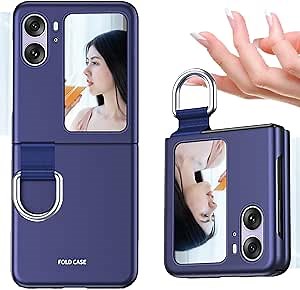 CCSmall for Oppo Find N2 Flip Case with Ring, Slim Thin Matte Hard PC Shockproof Protective Phone Cover Case for Oppo Find N2 Flip QZH Blue