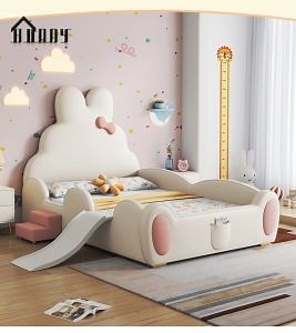 [Hot Item] Kid Bed Solid Wood with PU Leather Children Bed Child Kids Bed Wooden of Kid Bedroom