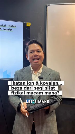 “Ikatan ion & kovalen… beza dari segi sifat fizikal macam mana?” Nama je dah lain, tapi macam mana nak bezakan sifat fizikal dia? Takat lebur? Konduktiviti? Ke ada lagi? Cikgu Luqman terangkan dengan cara yang mudah dan padat, senang nak faham, senang juga nak ingat untuk exam nanti. Kalau awak selalu tertukar dua ikatan ni, video ni memang untuk awak 🔥 | PTTI