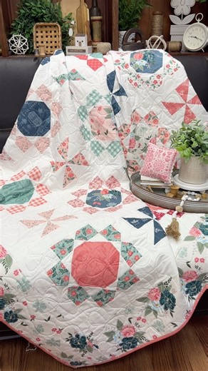 Primrose Cottage Quilts on Instagram: "Pinwheels and Posies Quilt Kit Pattern Designed by: Lindsey Weight of Primrose Cottage @lindseymweight Fabric is: Afternoon Tea by Beverly McCullough for Riley Blake Skill level: confident beginner Size: 64” Square Traditionally pieced Comes with fabric for top and binding, backing not included. *Purchase Pattern Separately* #primrosecottagequilts #quilting #sewhappy #fabric #quiltersofinstagram #quilty #lindseymweight #ilovetoquilt #quiltlove #quiltsofinst