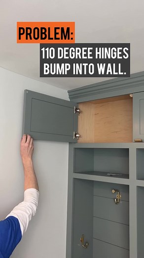 Hinge restrictor clips for 110 degree hinges. #cabinetry #mudroom #woodworking #custommade #kjsawdust #shopsounds | KeithJohnson_CustomWoodworking