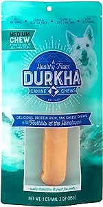 Durkha Yak Himalayan Dog Chews | Natural Long Lasting Dog Chew Made from Yak or and Cow Milk | Great for Aggressive Chewers, 5 Piece, Medium(3-4 OZ per Piece)
