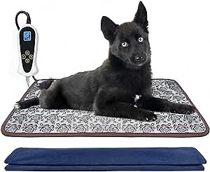 Bestio Cat Heating Pad, 23×17 Dog Heating Pad,Heated Cat Pad with Adjustable Thermostat and Protective Tube, Paired with a Blue Plush Cloth Cover- Rose