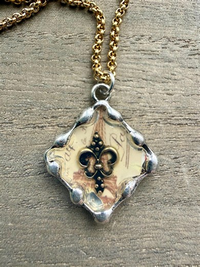 Small Silver and Gold Fleur De Lis Square Pendant: Mixed-metal Mardi Gras Necklace - Etsy