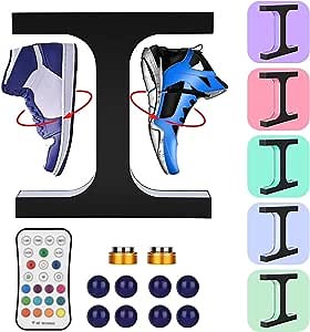 SEAAN Floating Shoe Stand, Shoe Display Stand Upgraded Magnetic 360° Rotating Levitation Basketball Sneaker Rack with LED for Home Decoration Night Lamp Exhibitions, Black (6kg)