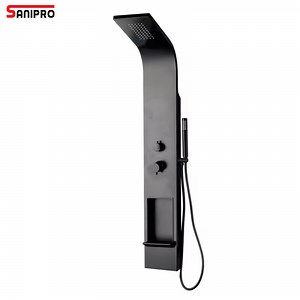 [Hot Item] Sanipro Black Modern 304 Stainless Steel Waterfall Rain Tower System Shower Faucet Set Bathroom Wall Mounted Shower Panel
