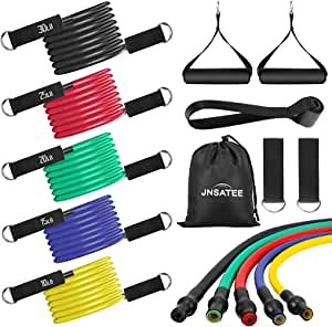Resistance Exercise Band Set (11 Pieces), Stackable Latex Exercise Tube (Up to 100 Pounds) with Handles, Door Anchors and Leg Ankle Straps for Pilates, Yoga, Physical Therapy, Home Exercises