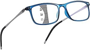 Superb Extremely Light Progressive Multifocus Reading Glasses Men, Aluminum Arm TR90 Frame Blue Light Blocking Multifocal Computer Readers Spring Hinge (for Mid-Near Range approx 3ft)+2.0, Blue