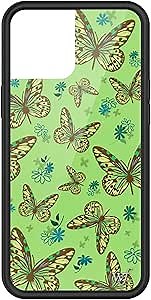 Wildflower Cases - Sage Butterfly Case, Compatible with Apple iPhone 12 Pro Max | Green, Yellow, Butterfly, Floral, Cute - Protective Black Bumper, 4ft Drop Test Certified, Women Owned Small Business