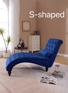 Upholstered Indoor Chaise Lounge,Medieval Chaise Longue (Navy)