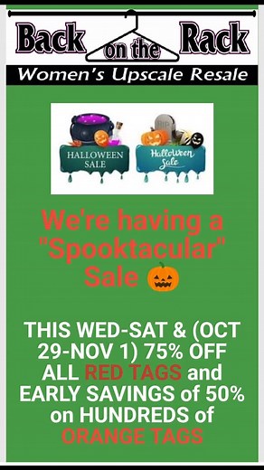 #backontherackboise #spooktacular #salé #dontmissit #excitedtoseeyou #spooktacularsavings #consignment #supportsmallbusiness #highendfashion #shoplocal @ | Back on the Rack