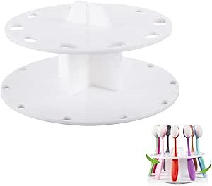 Yoseng 10 Hole Craft Brush Holder,Acrylic Spinning Storage Caddy Drying Rack Storage for Oval Ink Blending Brushes (White)