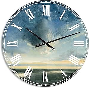 Traditional Wall Clock 'Blue Coastal Sunrise' Cottage/Country Large Wall Clock for Kitchen Decor