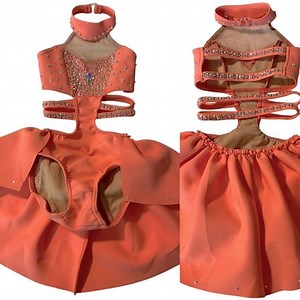 Reverence custom solo dance costume coral dress leotard rhinestoned SC YS child