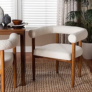 Baxton Studio CAIA Boucle Dining Chair – Modern Upholstered Accent Armchair, Cream, Minimalist Design