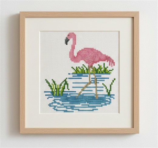 Flamingo - Cross Stitch Pattern - Floral Bird Design (PDF Pattern) - Etsy