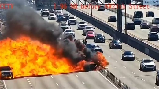 Driver miraculously escapes after car bursts into flames on I-95 in Florida