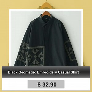 1.1K views |  Stop scrolling and check out our  Black Geometric Embroidery Casual Shirt!  This trendy piece is perfect for any occasion and is only $32.90!  Don't miss out on this must-have addition to your wardrobe.  #blackshirt #geometricembroidery #casualstyle #trendy #musthave #fashion #affordable #ootd #instastyle #shopnow Shop Now https://fanfreakz.com/products/black-geometric-embroidery-casual-shirt | Fan Freakz | Facebook