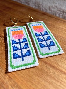 Elska | Handmade Beaded Tulip Earrings | Scandinavian Floral Statement Jewelry - Etsy