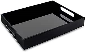 Black Acrylic Serving Tray 11x14 Inch-Serving Coffee Appetizer Breakfast-Kitchen Countertop Tray, Makeup Drawer Organizer, Vanity Table Tray for Bath, Ottoman Tray, Decorative Tray with Handles