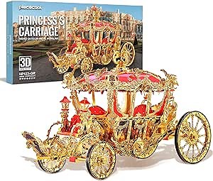 Piececool 3D Metal Puzzles for Adults, Princess Carriage Model Kits DIY Brain Teaser Puzzles 3D Metal Model Building Kits, Great Birthday, 216 Pcs