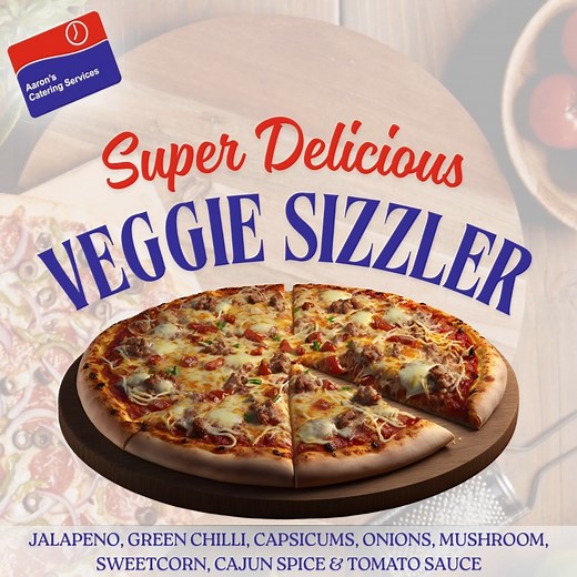🔥 Veggie Sizzler – Super Delicious & Super Loaded! 🥦🌶️ Turn up the heat with our Veggie Sizzler – a hot plate of cheesy, saucy, spicy goodness that arrives sizzling to your table! 🤤✨ Packed with: 🌶️ Jalapeño & Green Chilli for that spicy kick 🫑 Capsicums & Onions for crunch 🍄 Mushrooms for a hearty bite 🌽 Sweetcorn for a touch of sweetness 🌶️ Cajun Spice & 🍅 Tomato Sauce for bold, smoky flavour Perfect for veggie lovers who like it hot, cheesy, and full of flavour. One sizzler, endless