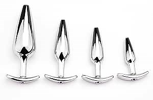 4 PCS Metal Silvery Butt Plug Set with Anchor Jewelry Base Adult Sex SM Toys Smooth Metal Anal Plug Kit for Couple(B)