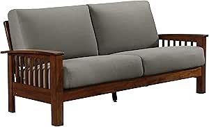 Domesis Mission Style Sofa with Exposed Cherry Wood Frame in Dove Gray Linen