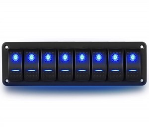8 Gang Aluminum Rocker Switch Panel Toggle Dash 5 Pin on/off Pre-Wired Rocker Switch Blue Backlit Switch for Automotive Car Marine Boat RV
