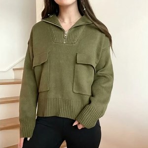 Nwot Zara Olive Green Longsleeve Zip Neck 2 Pockets Wool Blend Sweater