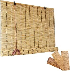 Outdoor Bamboo Shades for Patio Bamboo Roll up Blinds Curtains for Windows Waterproof, Porch Bamboo Rolling Curtains Breathable Corded Roller Shades