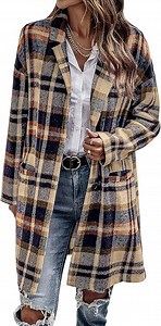 PRETTYGARDEN Women Plaid Shacket Jacket Trendy Fall Casual Button Wool Blend Tartan Trench Coat Winter Clothing with Pockets