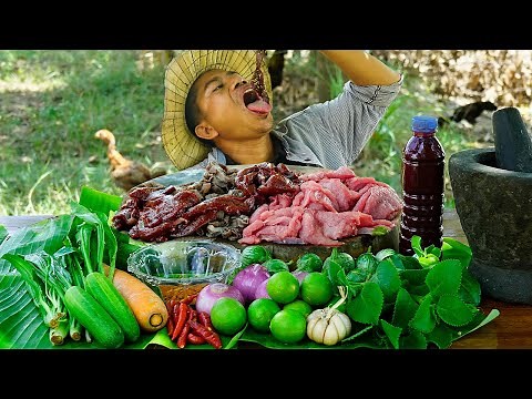Raw Meat Cooking And Eating Fresh | Raw Beef, Liver, Stomach Spicy Lab Recipe.