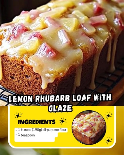 Lemon Rhubarb Loaf with Glaze – Tangy, Sweet & Irresistibly Moist This bright spring loaf balances tart rhubarb and zesty lemon in a tender, buttery crumb, topped with a glossy lemon glaze. Perfect with tea or as a sunny brunch treat! Recipe Ingredients: For the Loaf: 1½ cups all-purpose flour 1 tsp baking powder ½ tsp salt ½ cup unsalted butter, softened 1 cup granulated sugar 2 large eggs ½ cup sour cream (or Greek yogurt) 1 tbsp lemon zest 2 tbsp lemon juice 1 cup fresh rhubarb, diced (tossed