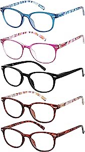 Anti Glare Reading Glasses for Women Men Blue Light Blocking Lightweight Magnified Computer Readers Eyeglasses (Mix Colors,5 Pack, 2.00)
