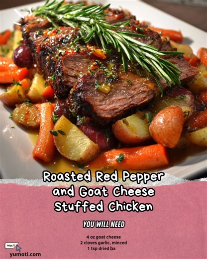 This Roasted Red Pepper and Goat Cheese Stuffed Chicken recipe will leave you begging for more! 🤯🔥 Roasted Red Pepper and Goat Cheese Stuffed Chicken 🍗🧀🌶️ Ingredients: - 4 boneless, skinless chicken breasts - 1 cup roasted red peppers, chopped - 4 oz goat cheese - 2 cloves garlic, minced - 1 tsp dried basil - Salt and pepper to taste Prep Time: 15 minutes | Cooking Time: 25-30 minutes | Total Time: 40-45 minutes | Calories: 300 kcal per serving #StuffedChicken #GoatCheese #RedPepper #Delici