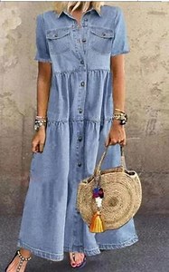 Michellecmm  Women's Plus Size Denim Dress Short Sleeve Turn Down Collar Dress - Walmart Business Supplies