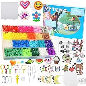 Vytung Fuse Beads Kit 6500pcs Melty with 202 Patterns 4 Pegboards 2 Tweezers 2 Ironing Papers 5mm Iron for Arts & Crafts