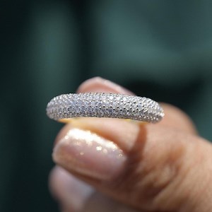 Pave Diamond Wedding Band Micro Pave Diamond Half Eternity Band Yellow Gold Plated Minimalist Stacking Ring Millgrain Micro Pave Silver Ring - Etsy