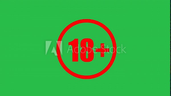 Animated red 18+ Age Restriction Sign Icon on Green Screen Background for Adult Content.
