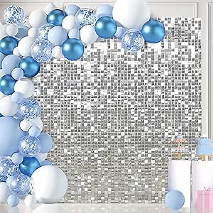 Shimmer Wall Backdrop 36 Panels Silver Sequin Backdrop Panels 6FTx6FT Party Backdrop Summer Glitter Birthday Backdrops Sheets Bridal Shower Parties Decor