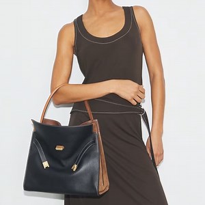 Tory Burch LEE RADZIWILL DOUBLE BAG in Black Leather & Suede Purse Handbag