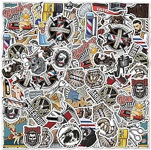 50 Pack Pcs Barber Stickers for Water Bottles Waterproof Vinyl Laptop Luggage Scrapbooking Hairstylist Sticker Packs Bulk Set Teens Adults Boys Girls Kids Aesthetic Small Decals