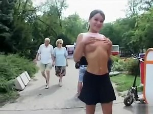 Russian teen girl flashes her great tits in public (18+)