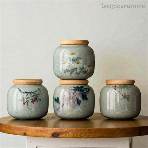 Handmade Japanese Ceramic Tea Caddy With Bamboo Lid, Ge Yao Crackle Glaze Ginger Jar, Airtight Kitchen Canister, Tea Leaf Storage - Etsy UK
