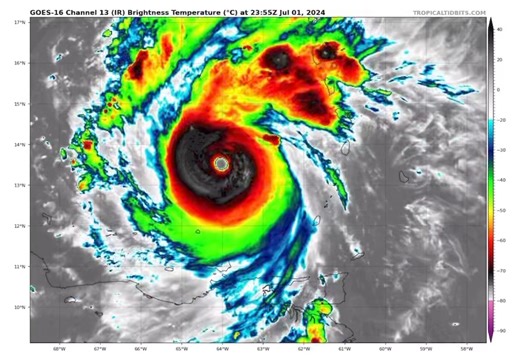 Hurricane Hunters find that #Beryl is even stronger and right on the cusp of becoming a category 5 with 155 mph winds. This is only the second hurricane on record this strong in July. | Thomas Geboy Meteorologist