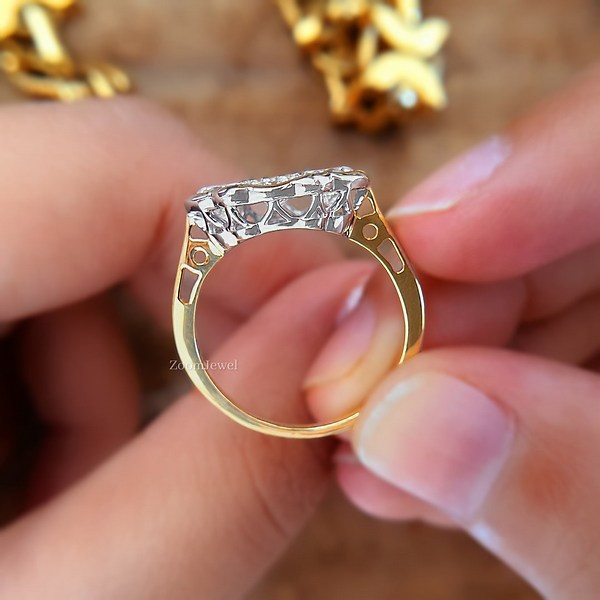 Two Tone Ring| Round Antique Ring for Woman| Vintage Art Deco Engagement Ring| Colorless Moissanite Multi Diamond Ring| Unique Gold Ring - Etsy