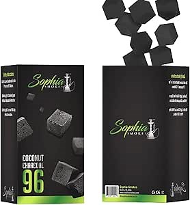 Hookah Coconut Charcoal by Sophia Smokes - 96 pcs - Long Lasting Natural Charcoal, Hookah Charcoal to Enlighten with Charcoal Burner