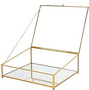REDHUGO Large Glass Boxes for Display Handmade Mirrored Bottom, Glass Keepsake Box, Trinket Jewelry Box with Lid, Book Photo Display Case for Vanity Decor Home